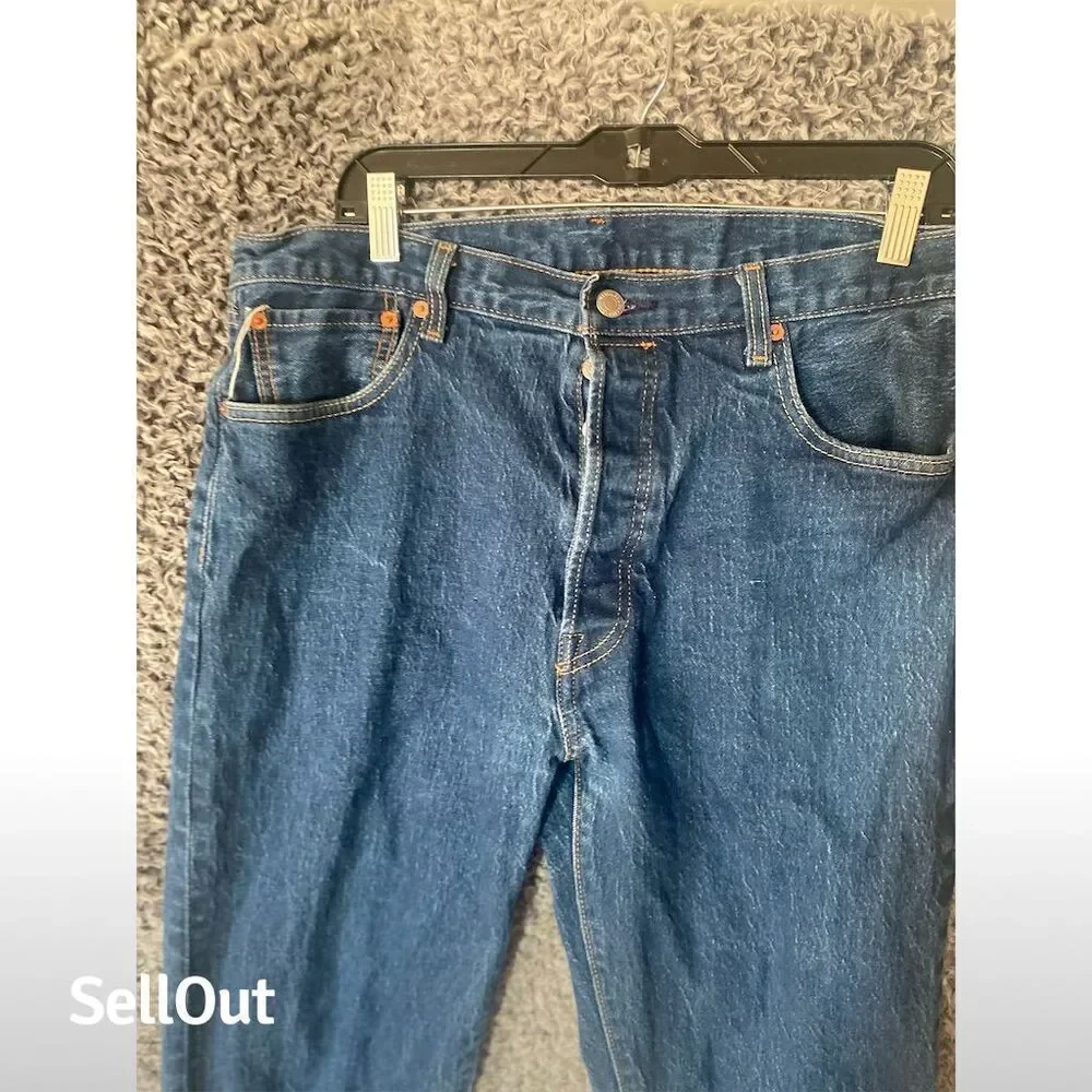 Levi's 501 Men's Jeans W36 L36 Button Fly Straight Leg Dark Denim